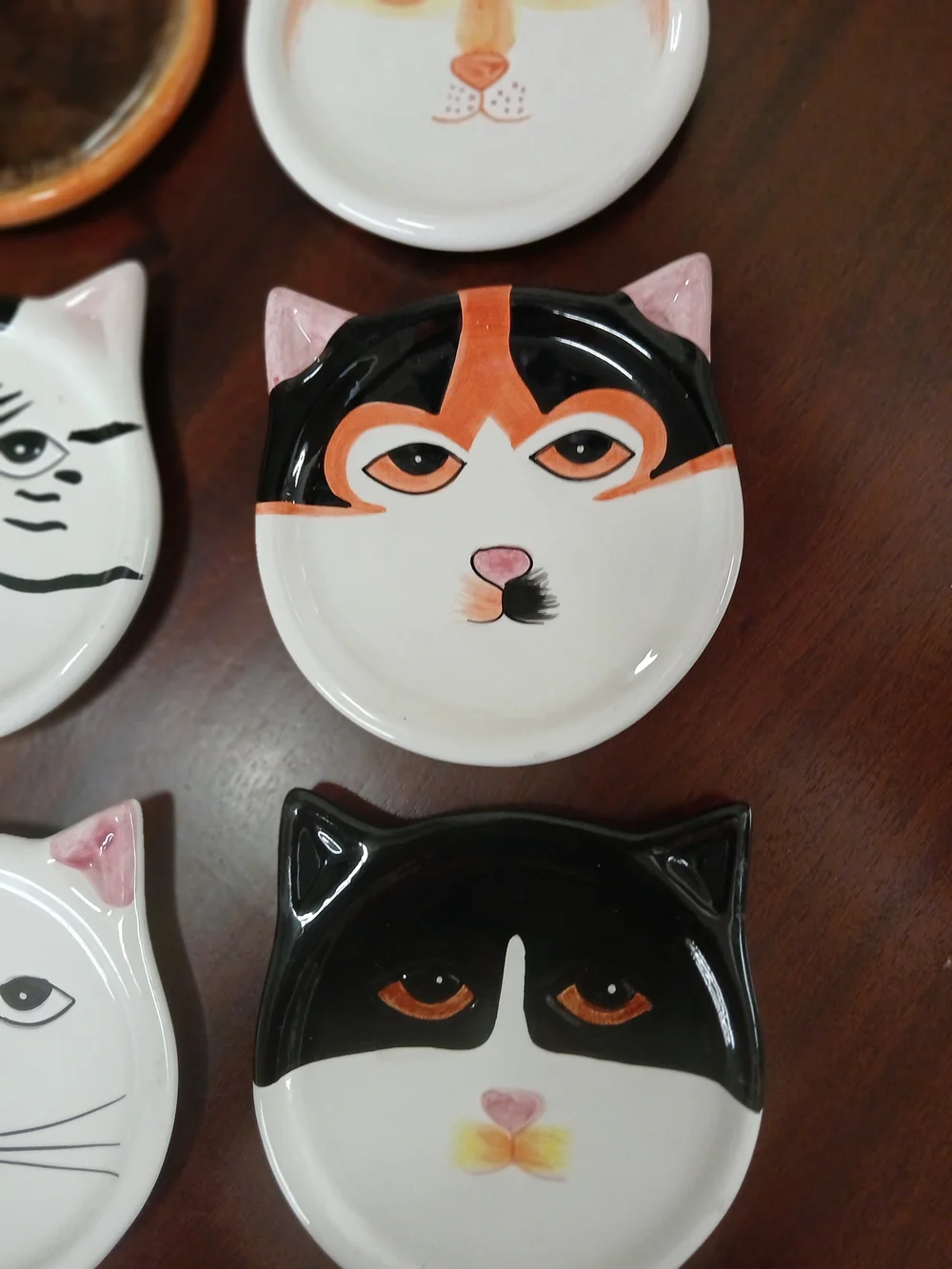 Vintage Cat Face Ceramic Coasters/Trinket Dishes - Set of 6